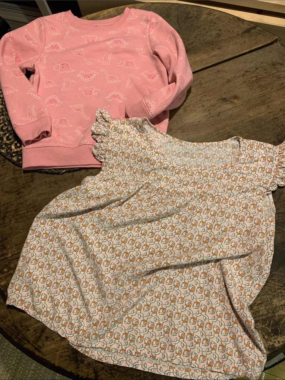 Girls Pink Dinosaur Sweatshirt & White Tunic with Rabbit Print